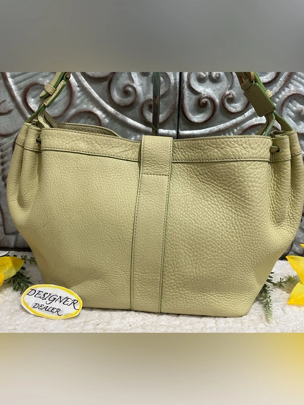 DOONEY & BOURKE  Vintage Pebbled Leather Lime Green Hobo Shoulder Bag